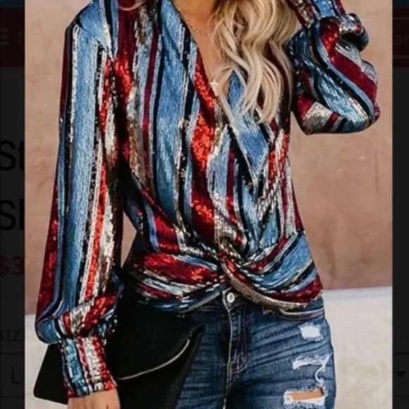 Vici Striking and cool sequin shirt with front twist. Size medium runs small - Picture 1 of 14